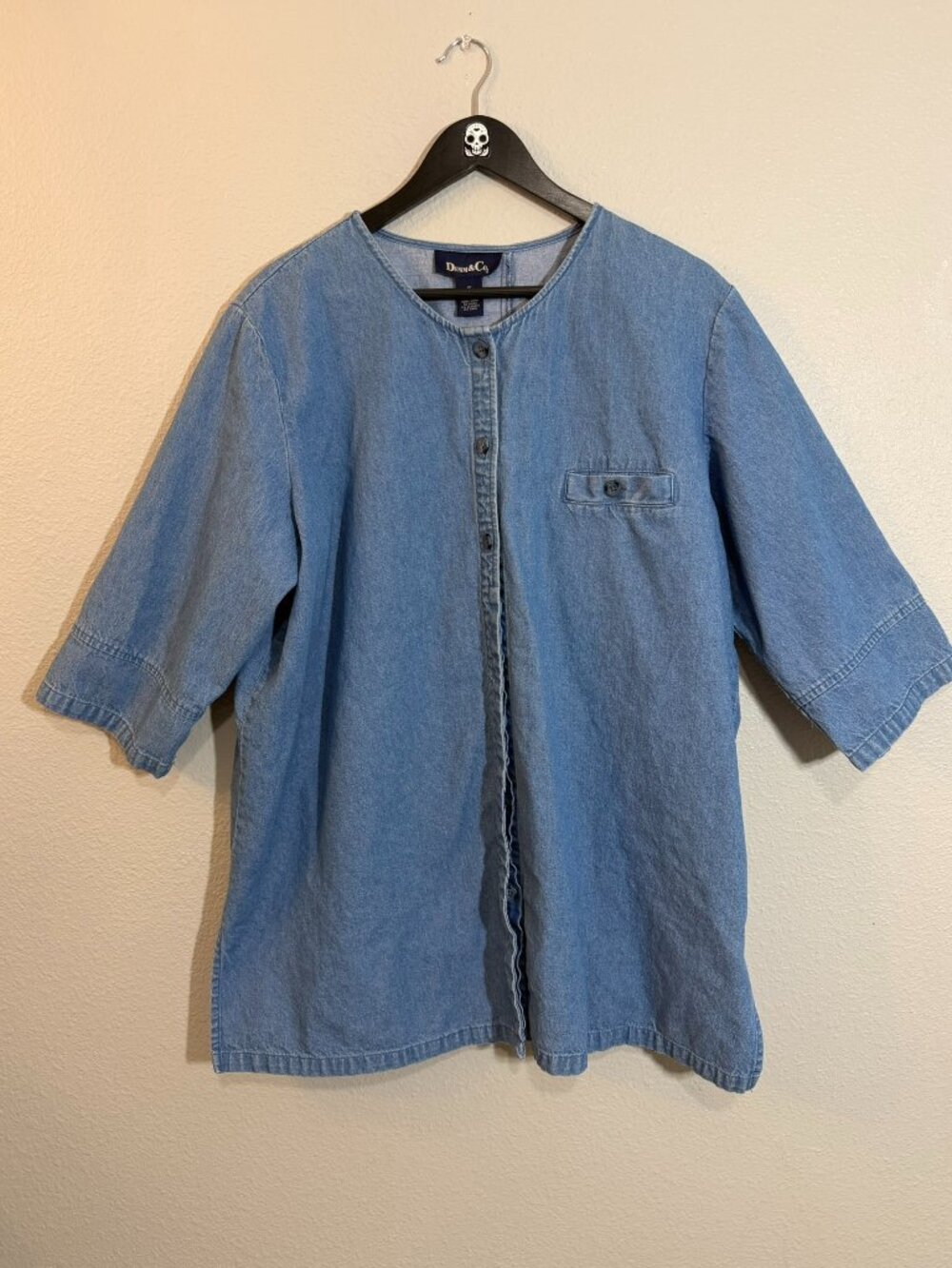 Vintage Denim & Co Chambray Denim Smock Top Button Front Tunic Womens Size 1X